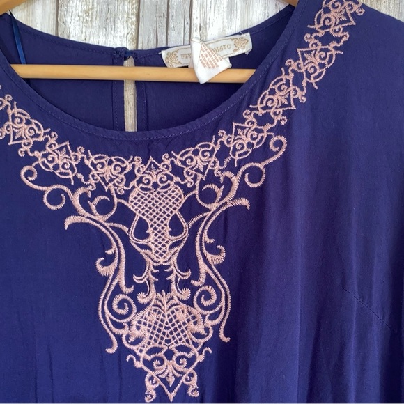 Flying Tomato Navy Embroidered Wide Sleeve Dress - Picture 3 of 6